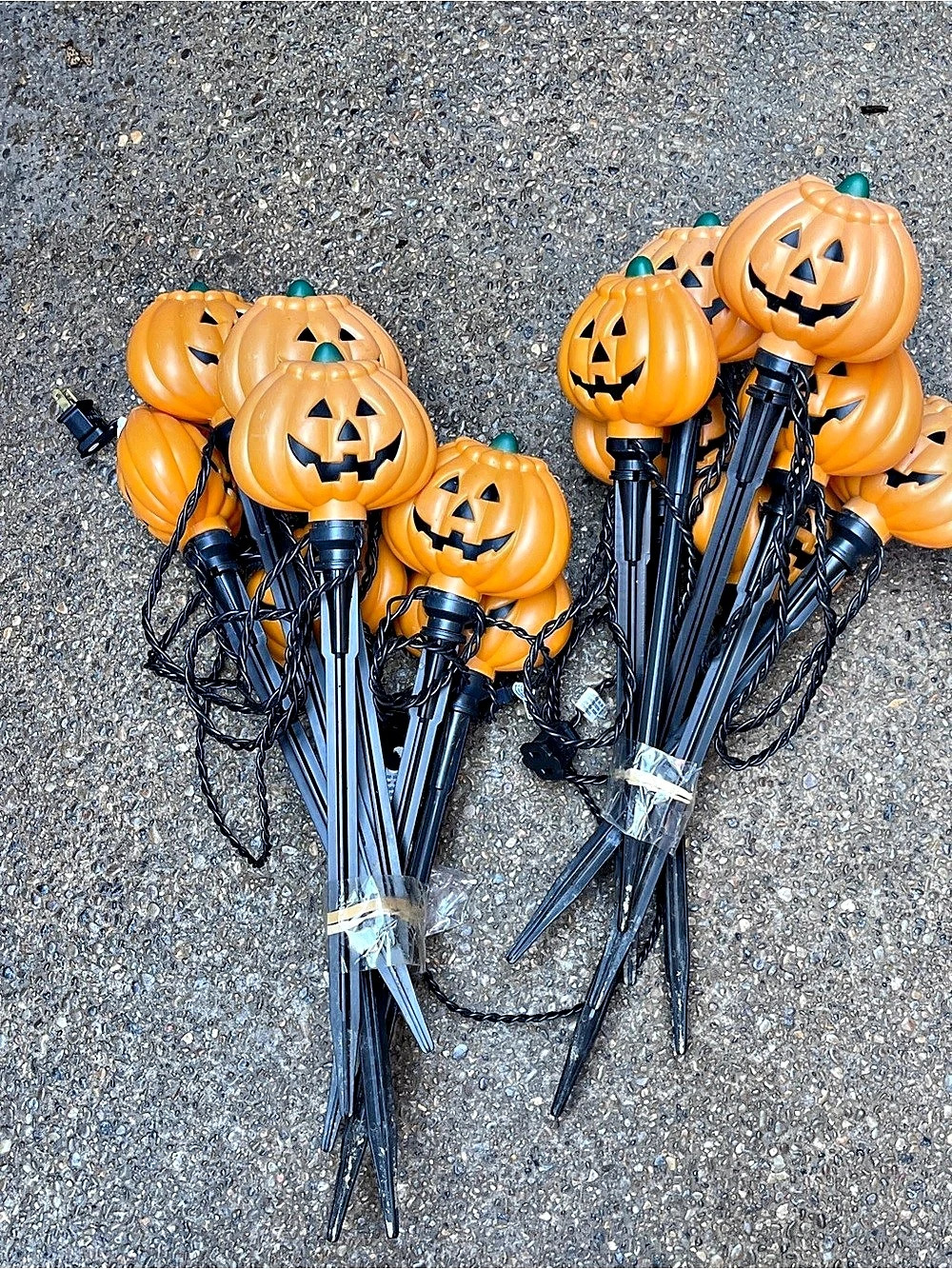 Vintage Halloween Jack-O'-Lantern Blow Mold Pathway Light Stakes 2 Complete Sets